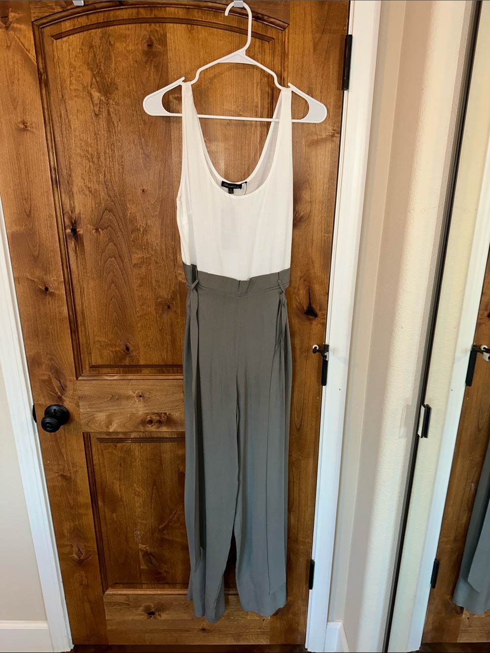 Shinestar White Tank & Gray Wide-Leg Jumpsuit